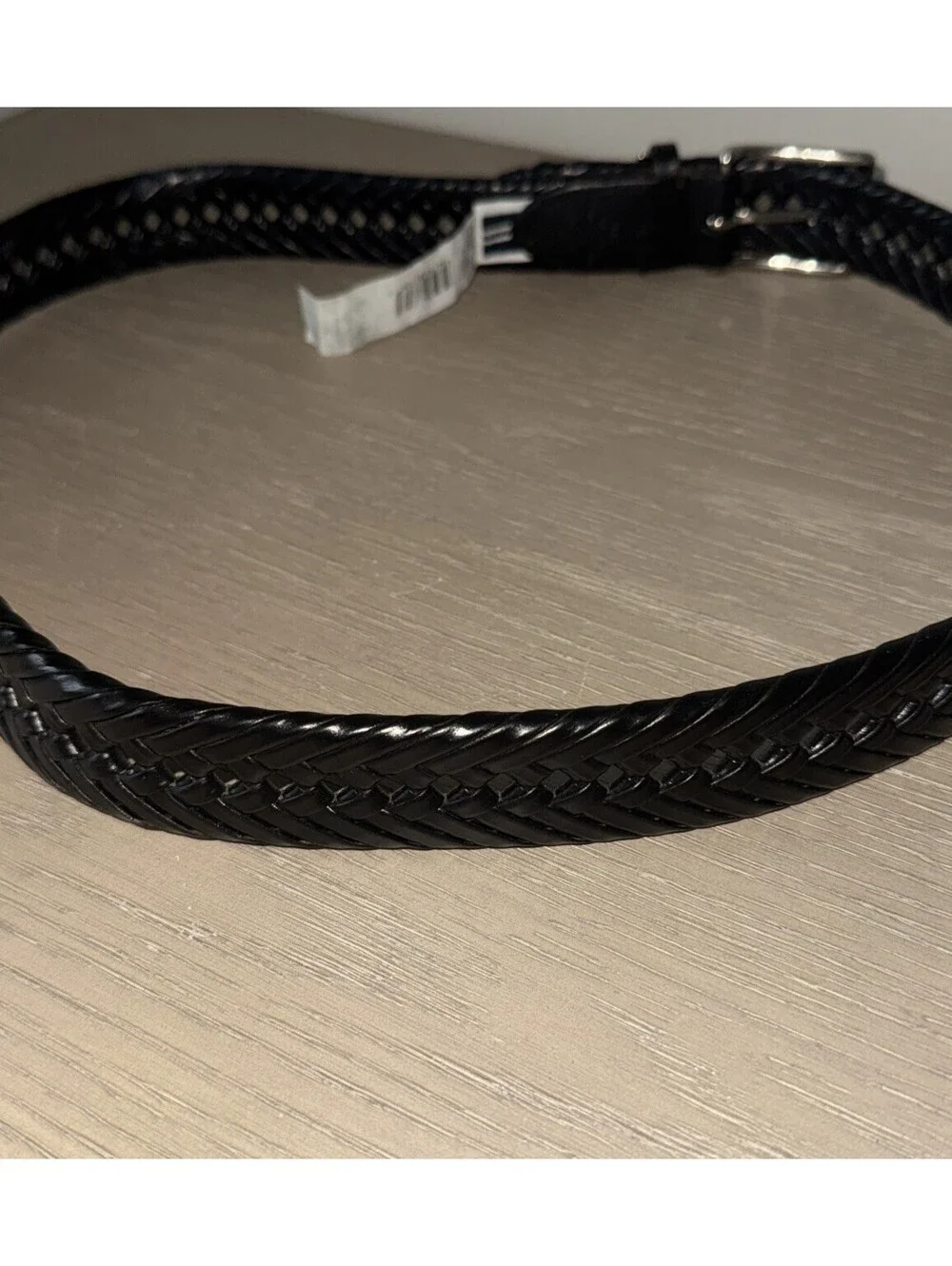 Vintage Nautica Black Belt Braided Woven Vegan Leather Silver Logo Mens 34